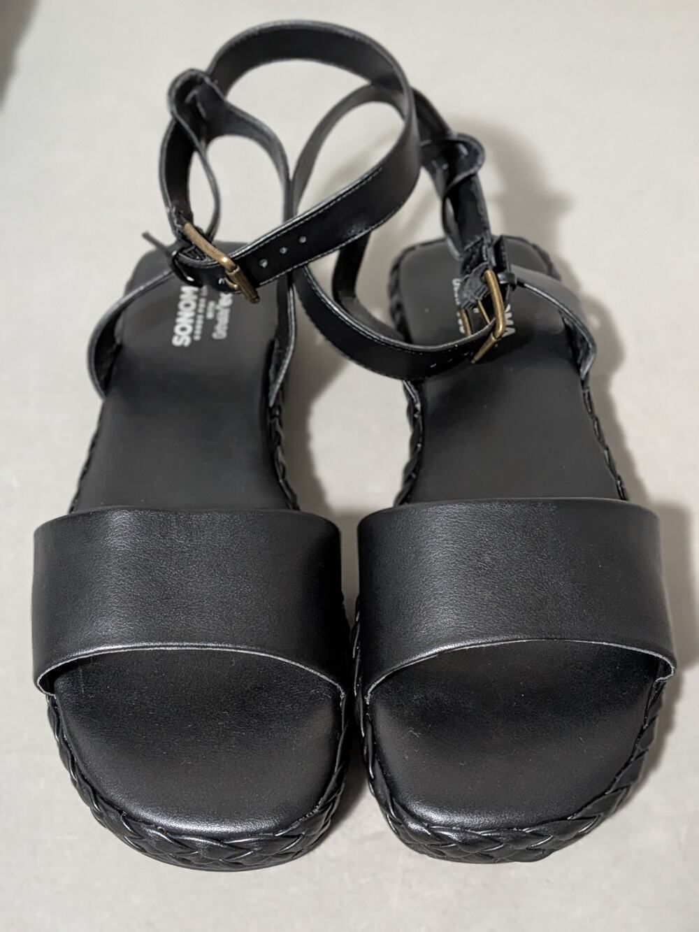 Sonoma Jaylah Black Sandals 10M Ortholite Eco Ankle Buckle Braided Strap Comfort